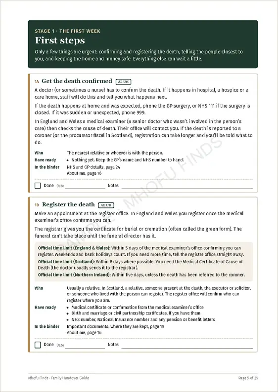 Family Handover Guide: Stage 1, first steps